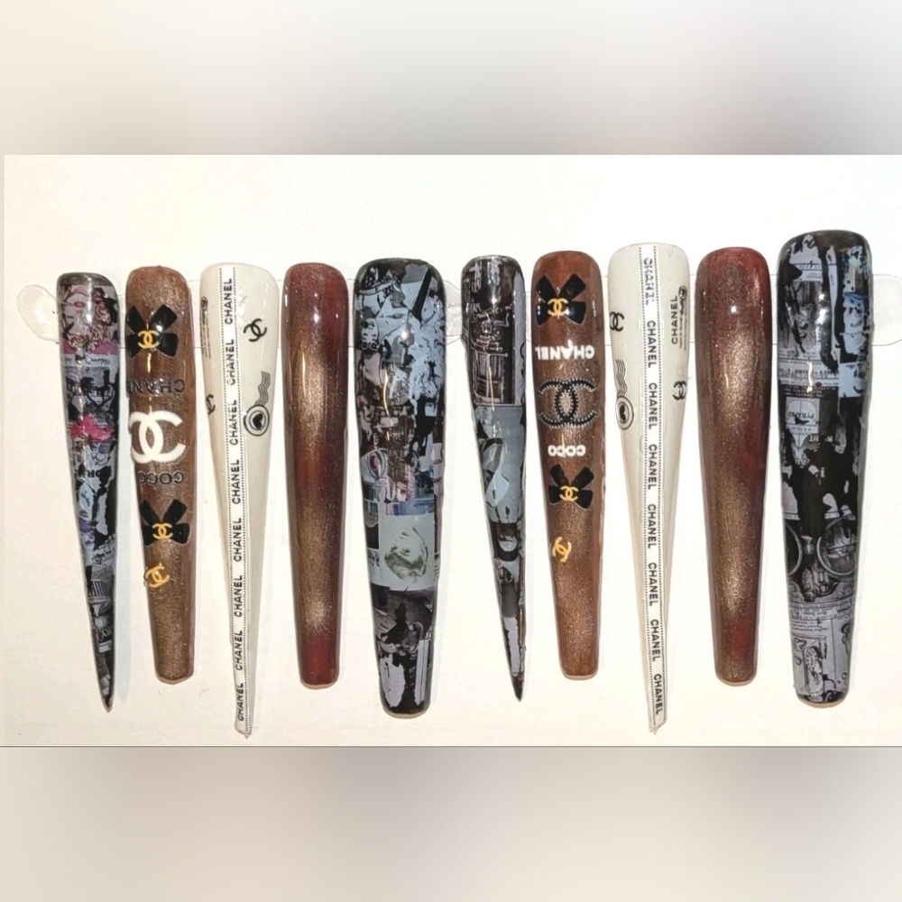 Hand Made Custom 4XL Designer Printed Press On Nails Sz Large